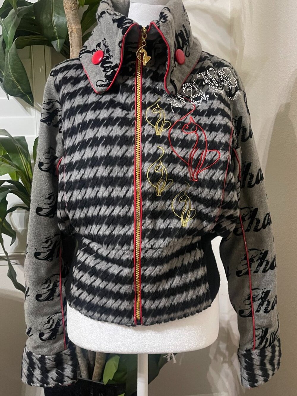 Baby Phat Y2K Style McBling Rhinestone Houndstooth Jacket L